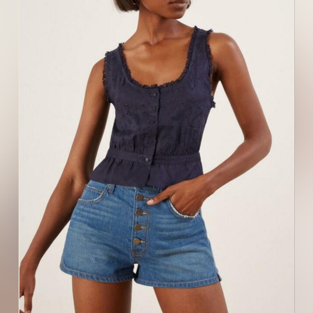 Reformation eyelet blue lace Luisa top